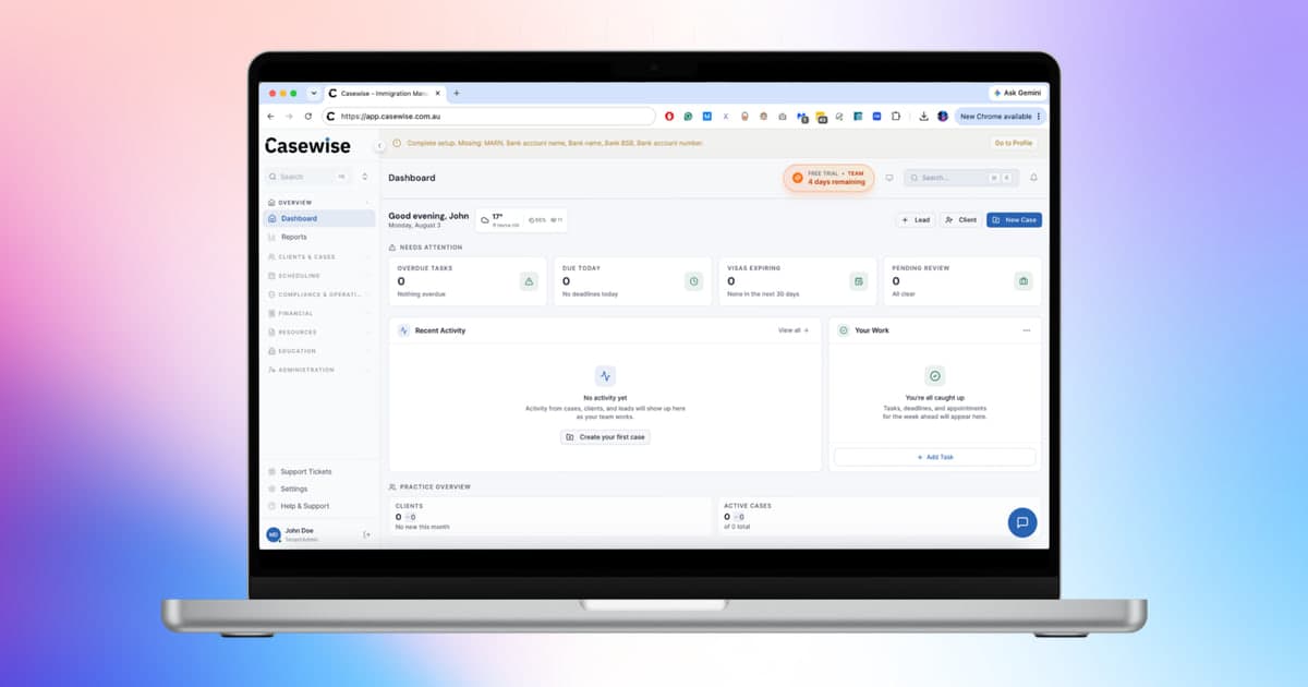 The Casewise dashboard on a laptop